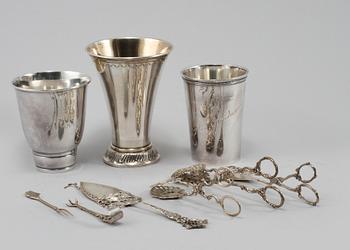 PARTI SILVER, 9 delar, Sverige samt svenska importstämplar, omkring 1900-talets mitt, vikt 457 gram.