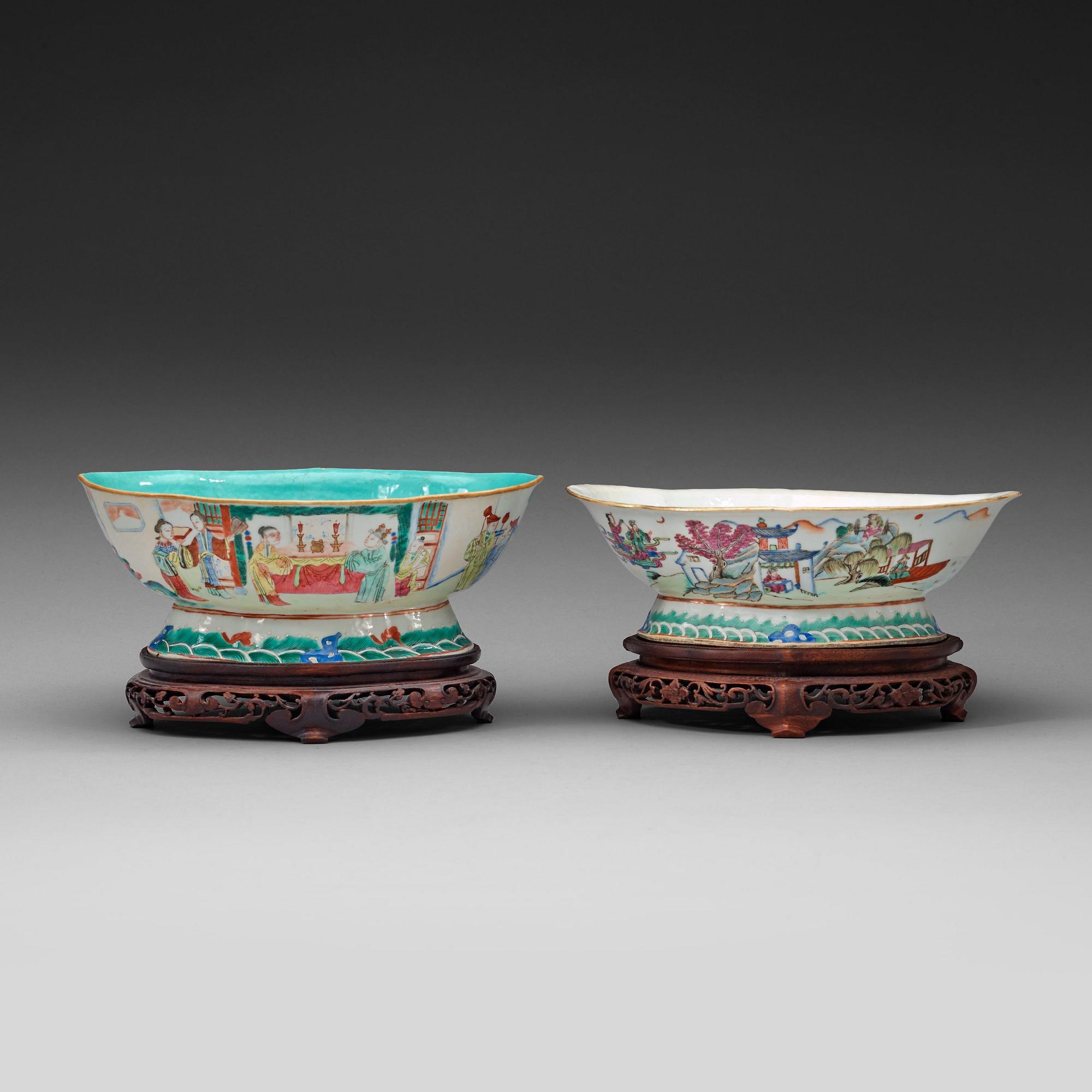 Two famille rose figures scenes bowl, Qing dynasty 19th century.