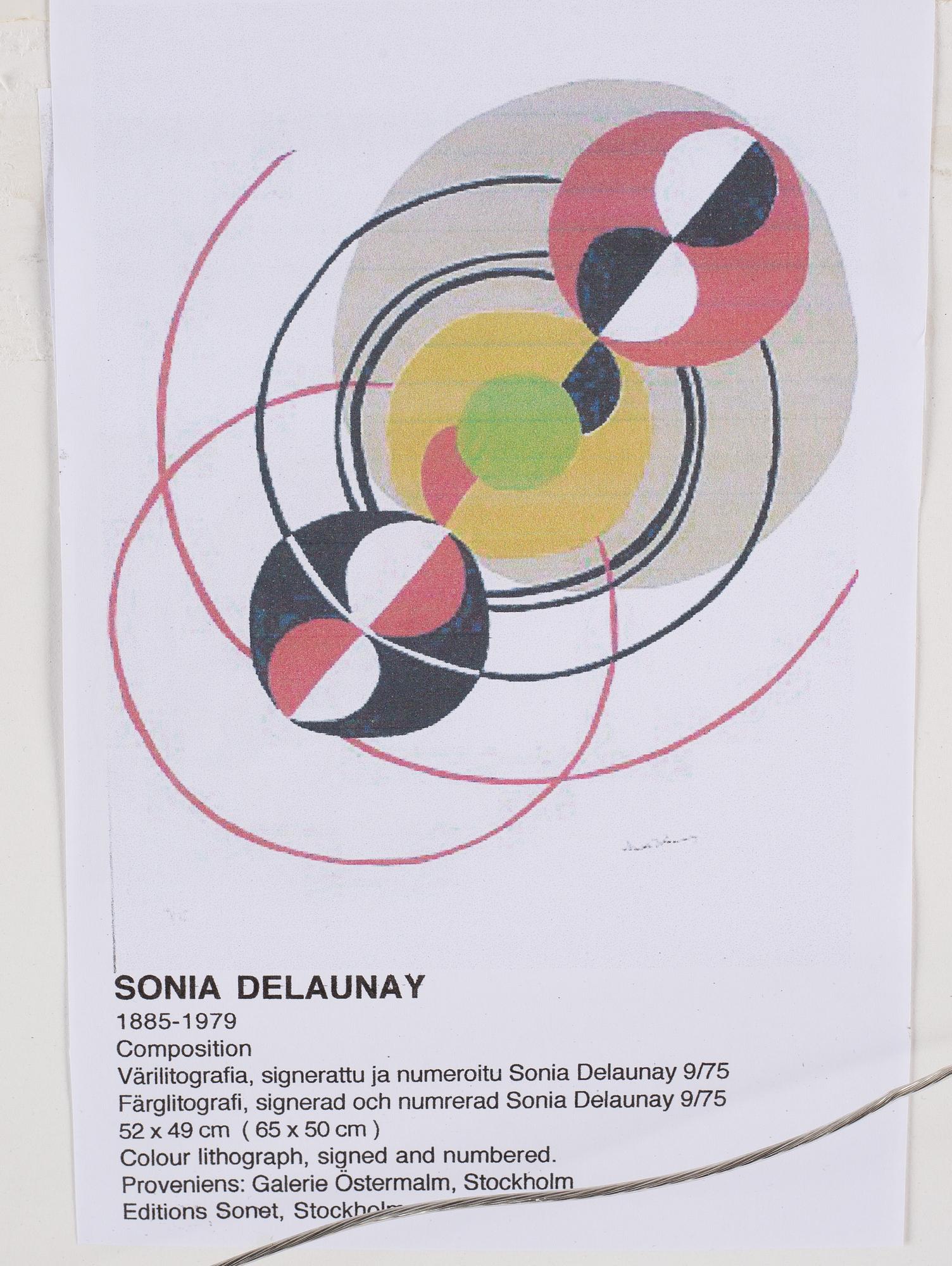 Sonia Delaunay, lithograph in colours, signed 9/75.
