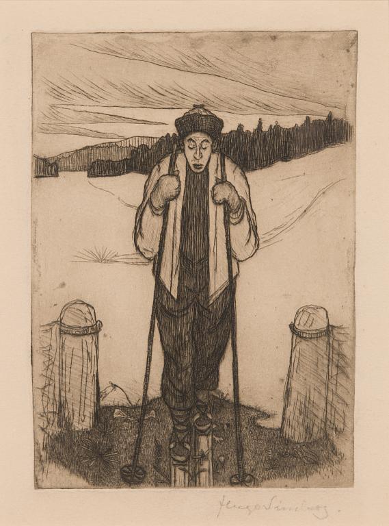 Hugo Simberg, linje-etsning och torrnål, signerad med blyerts.