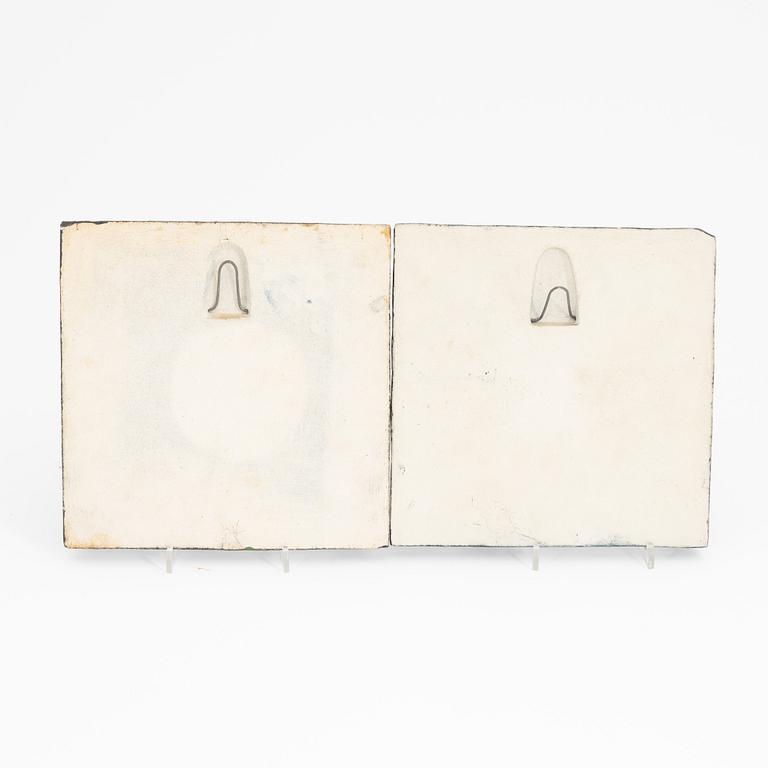 Lisa Larson, a group of three stoneware wall reliefs and two ashtrays, Gustavsberg.