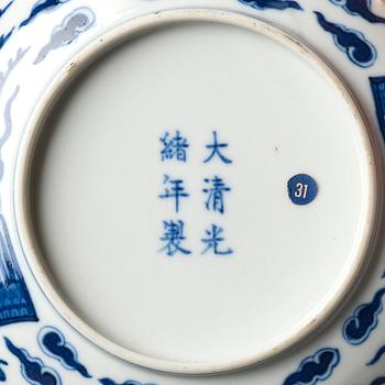 A pair of blue and white 'Phoenix dishes', Qing dynasty with Guangxu six character mark and of the period (1875-1908).