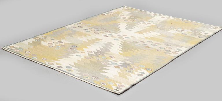 Barbro Nilsson, matto, "Tånga ljus", flat weave, ca 226,5 x 163-164 cm, signed AB MMF BN.