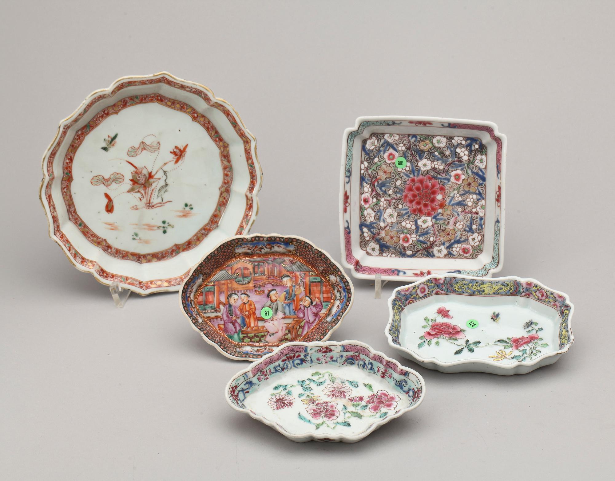 SKEDFAT, fem stycken, kompaniporslin. Qing dynastin, Qianlong (1736-95).