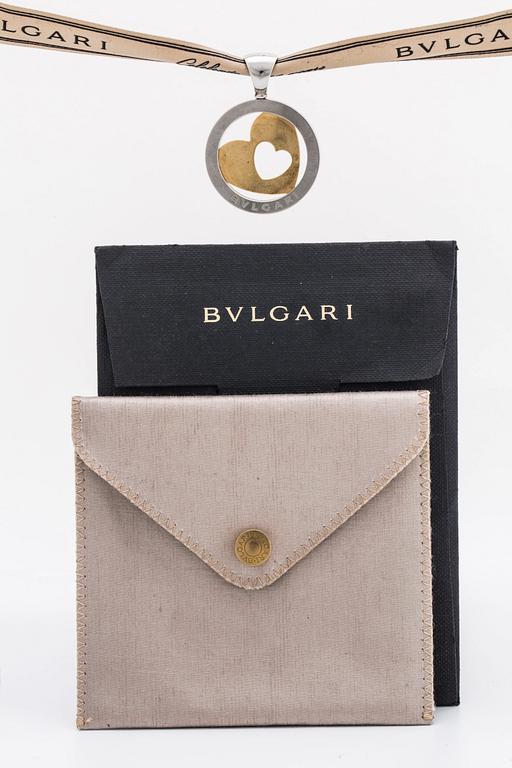 BVLGARI hänge stål ock 18K guld, "Tondo heart" design, certifikat, original pouch.