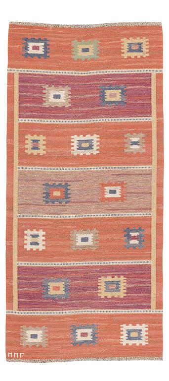 Märta Måås-Fjetterström, a carpet, "Röd grön äng", flat weave, ca 218 x 104 cm, signed AB MMF.