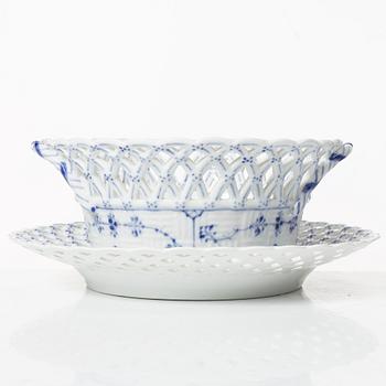 Royal Copenhagen, a lattice bowl and stand, 'Musselmalet', Denmark, 1889-1922.