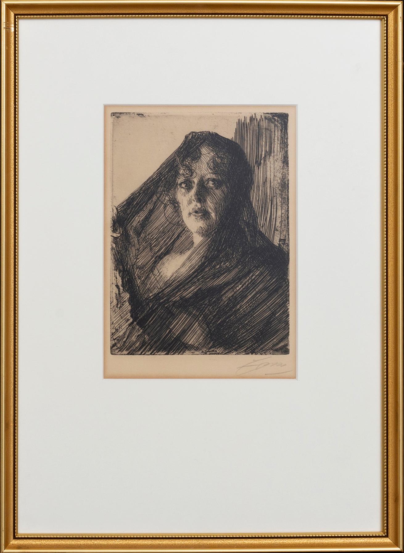 Anders Zorn, a signed etching from 1909.