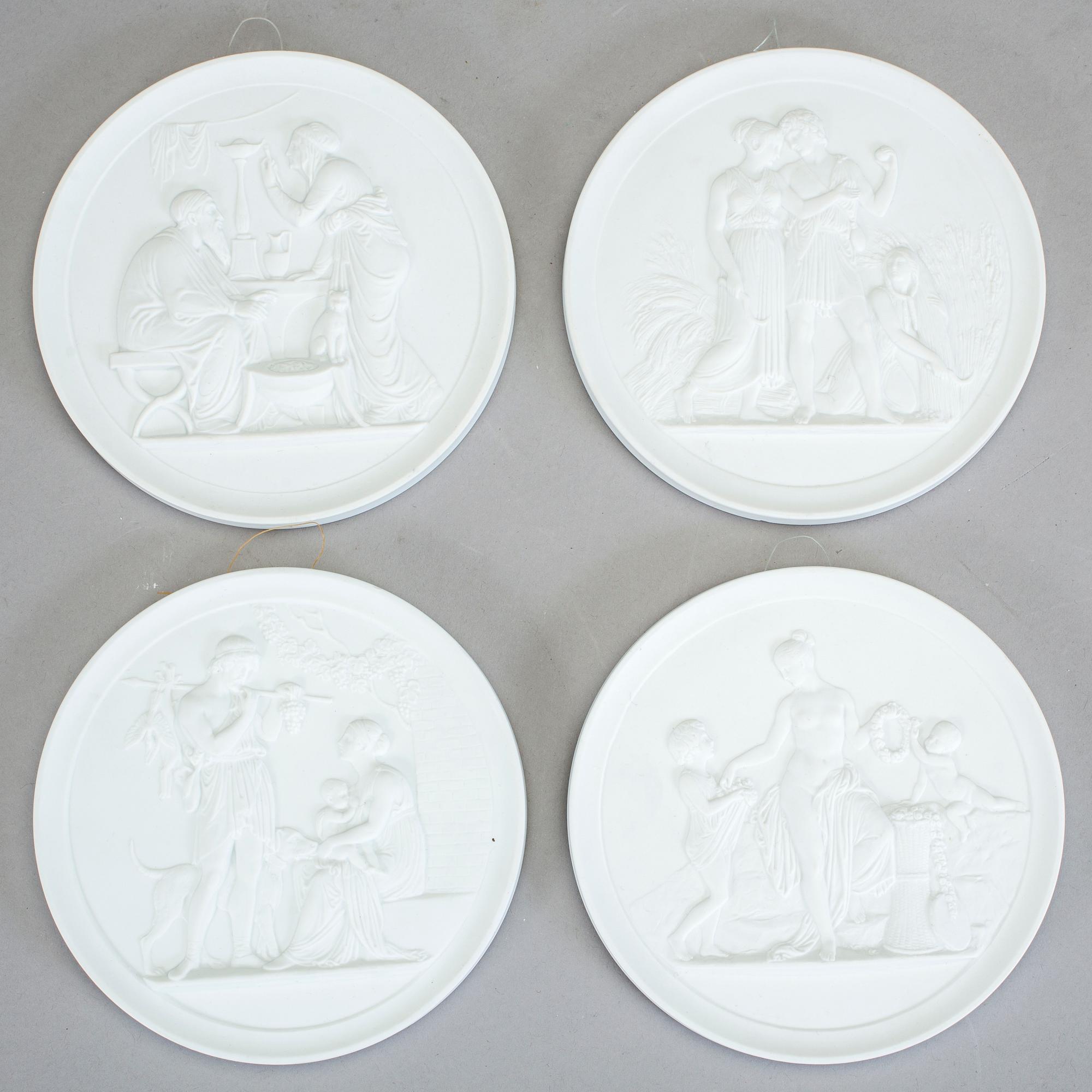 VÄGGRELIEFER, 4 st, parian, Royal Copenhagen.