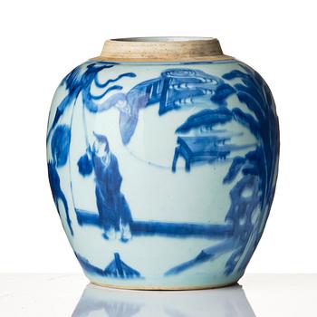 A blue and white Transition jar, 17th century.