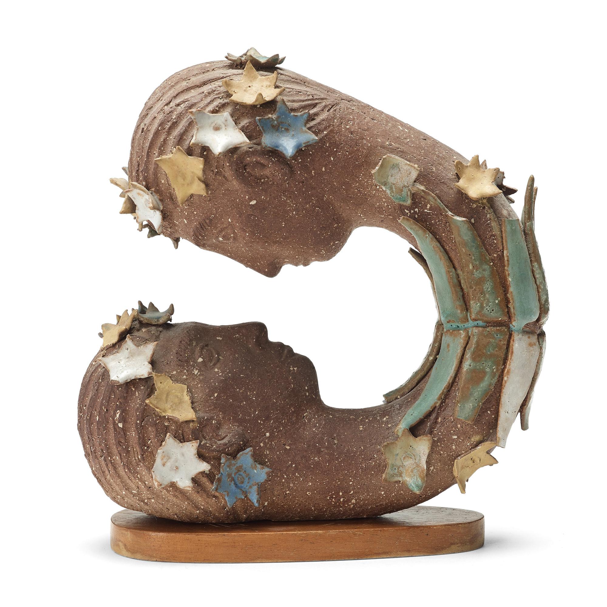 Stig Lindberg, skulptur "Narcissus", chamotterat stengods, Gustavsbergs studio 1940-tal.