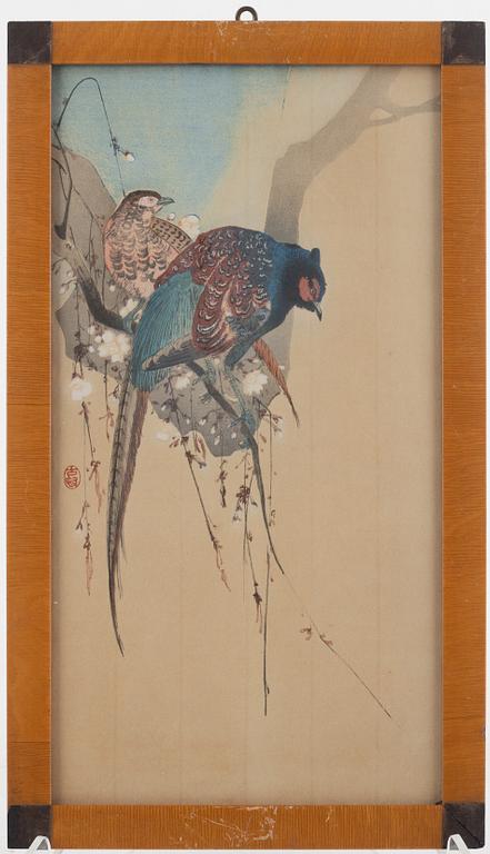 Ohara Koson, 'Pheasant Couple and Plum Blossom'.