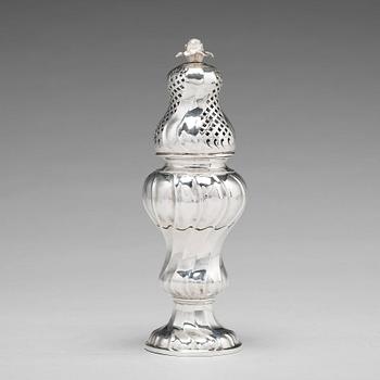 183. A Swedish 18th century silver sugar caster, mark of Jonas Thomasson Ronander, Stockholm 1757.