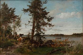 HJALMAR MUNSTERHJELM, SUMMER LANDSCAPE WITH COWS.