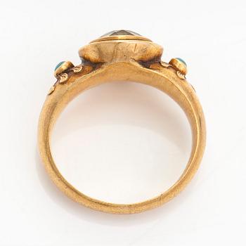 Ring, 18K guld, fasettslipad citrin och turkoser, Johan David Smedberg, verksam 1862-1896, Heinola.