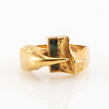 Björn Weckström, ring, 18K gold with green stone, for Lapponia, Finland.