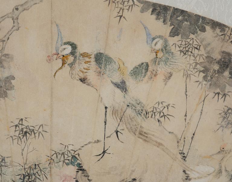 Solfjädersmålningar, tre stycken, Kina, 1900-tal.