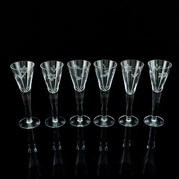 A set of six freemason glasses, 20th century.