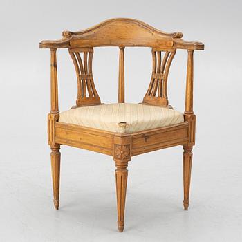 A Louis XVI powder chair, France, later part of the 18th century.