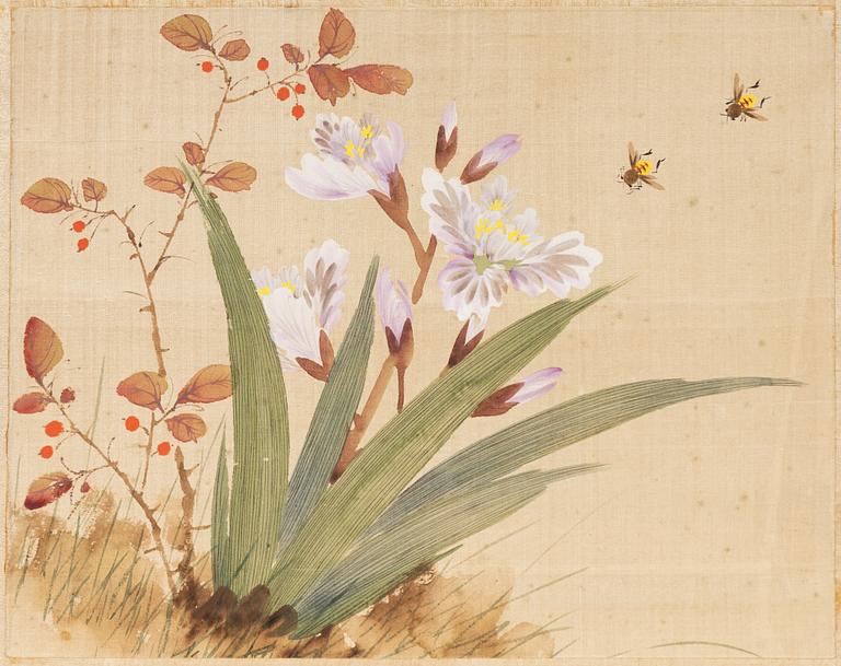 Three paintings on silk, China, mid-20th Century.
