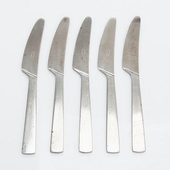 Beretl Gardberg, cutlery 56 pcs, and a lidded bowl, stainless steel, Sorsakoski, Fiskars, latter half the 20th century.