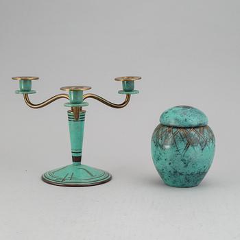 An art déco candelabrum and urn from WMF Ikora.