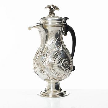 Kaffekanna, silver. Troligen Nordtyskland/Danmark, 1700-tal.