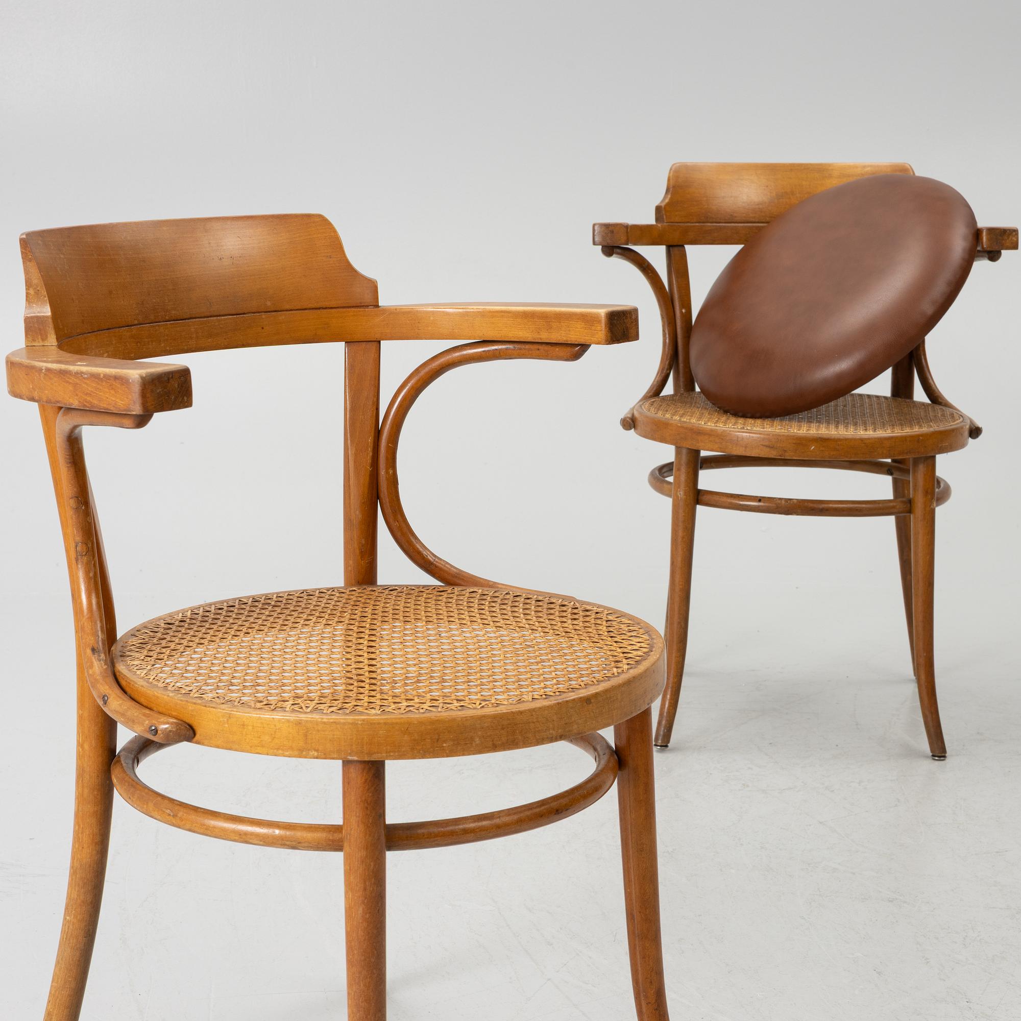 Armchairs, 6, model No. 3, Thonet, first half of the 20th century.