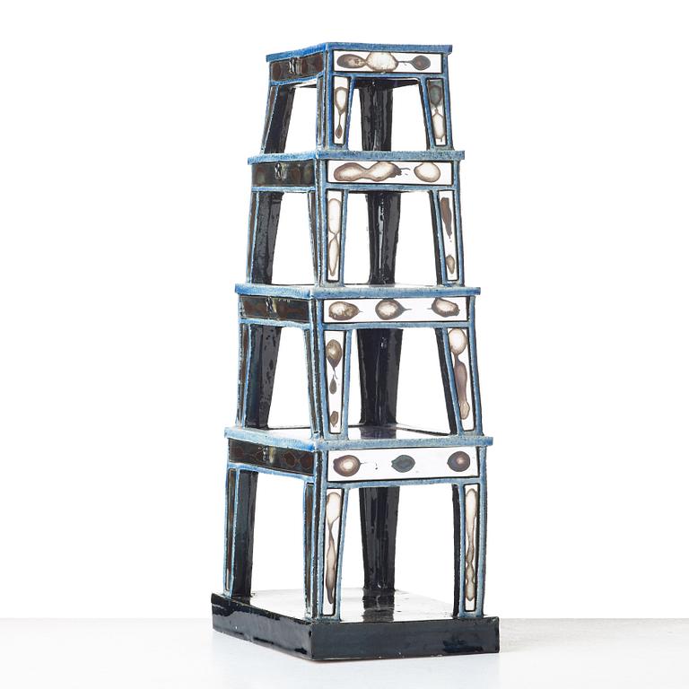 Birger Kaipiainen, a stoneware, blue glass and mirror glass sculpture, "Napoleon's table", Finland ca 1969.