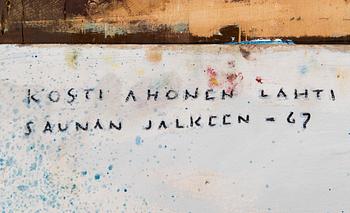 KOSTI AHONEN, oil and collage on board, painted wood relief, signed and dated -67.