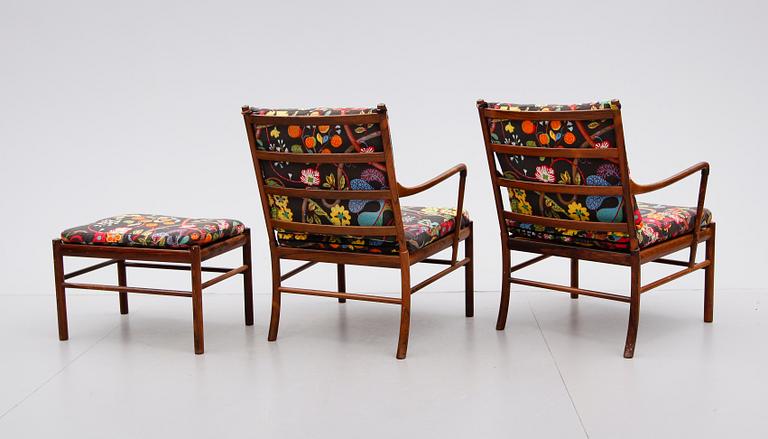 FÅTÖLJER 1 PAR, FOTPALL OCH BORD, 4 del, "Colonial Chair", Ole Wanscher, PJ 149, Poul Jeppesen, Danmark.
