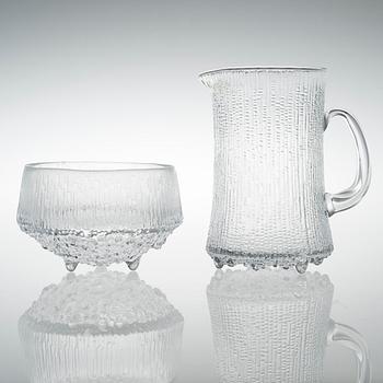 TAPIO WIRKKALA KANNA OCH SKÅL av glas, "Ultima Thule", Iittala.