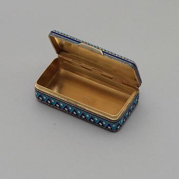 A Russian 19th century silver-gilt and enamel snuff-box, marks of Moscow 1883.