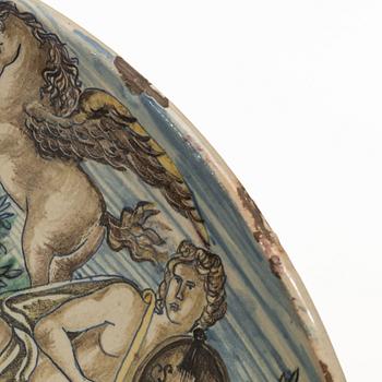 Praktfat, fajans, historismus, troligen Urbino, Italien, 1800-tal.