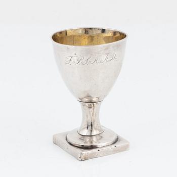 A Swedish egg cup, silver, marks of Daniel Hallman, Stockholm 1823.