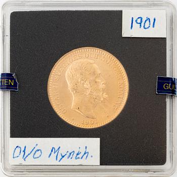 Guldmynt, Oscar II, 20 kronor, typ IV, Sverige 1901.