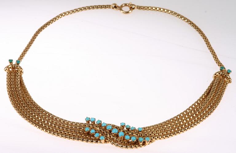 HALSBAND, 18K guld samt turkoser. Utländska stämplar. Vikt 70 gram.