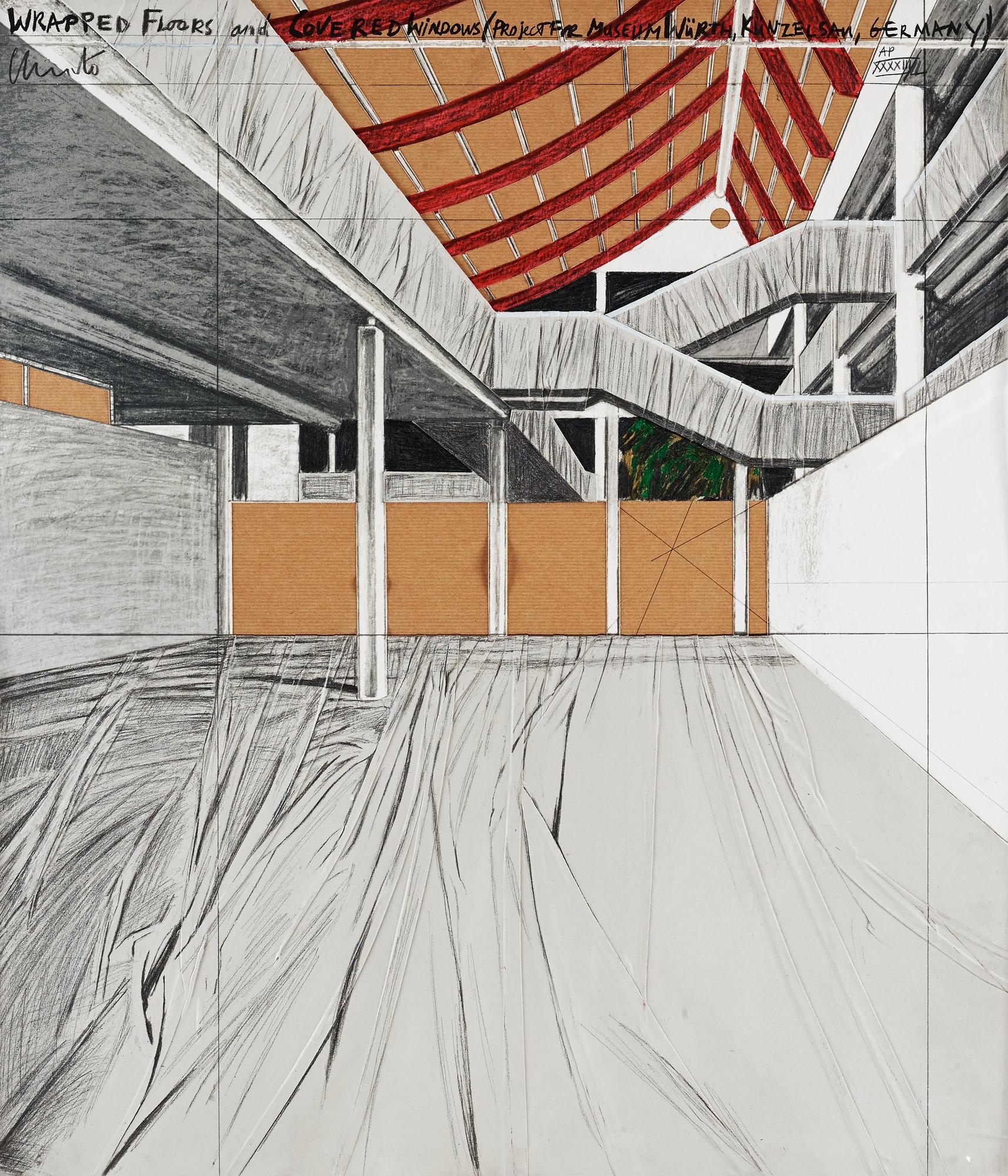 CHRISTO & JEANNE-CLAUDE, litografi med kollage av textil, omslagspapper och latexfärg, 1995, signerad AP 43/50.
