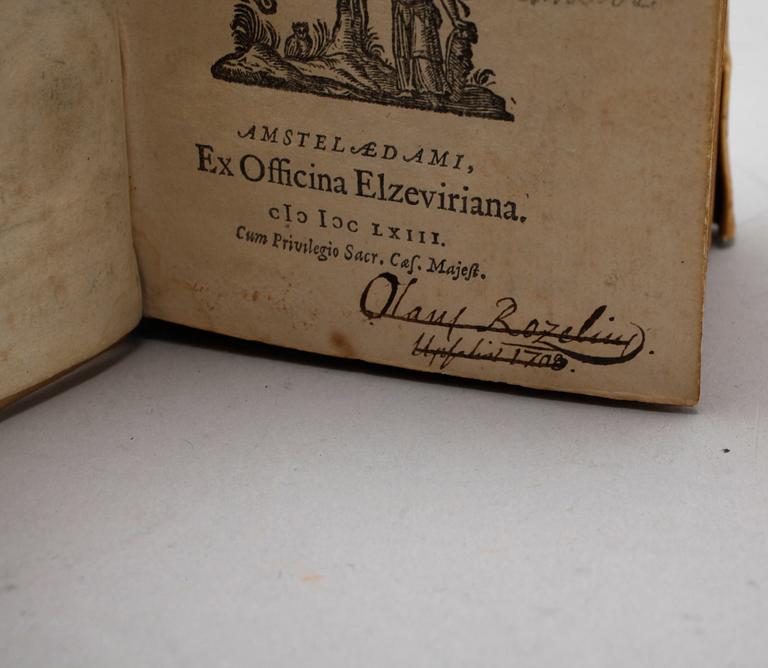 The book "Institutionum sive elementorum..." by Justinianus & Arnold Vinnius, printed in Amsterdam 1663.