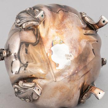 A silver coffee pot, creamer, sugar bowl and tray, swedish import mark.