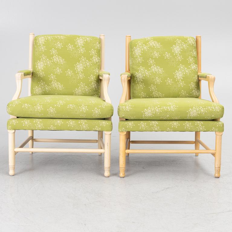 A pair of Gustavian style armchairs, tidigt 2000-tal.