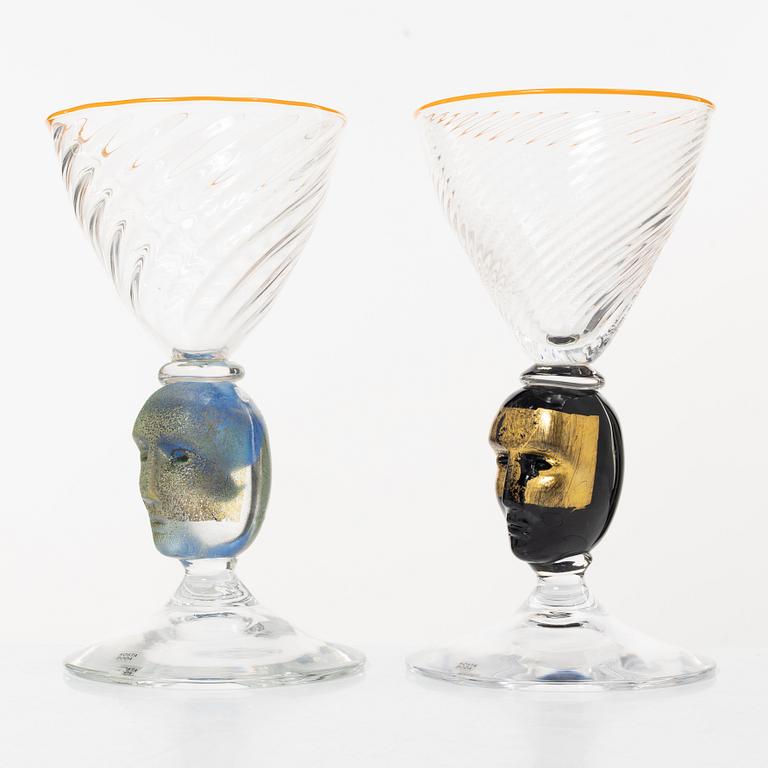 Bertil Vallien, pokalglas, 2 st, Kosta Boda.