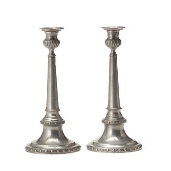 A pair of Gustavian pewter candlesticks by M Moberg 1786.