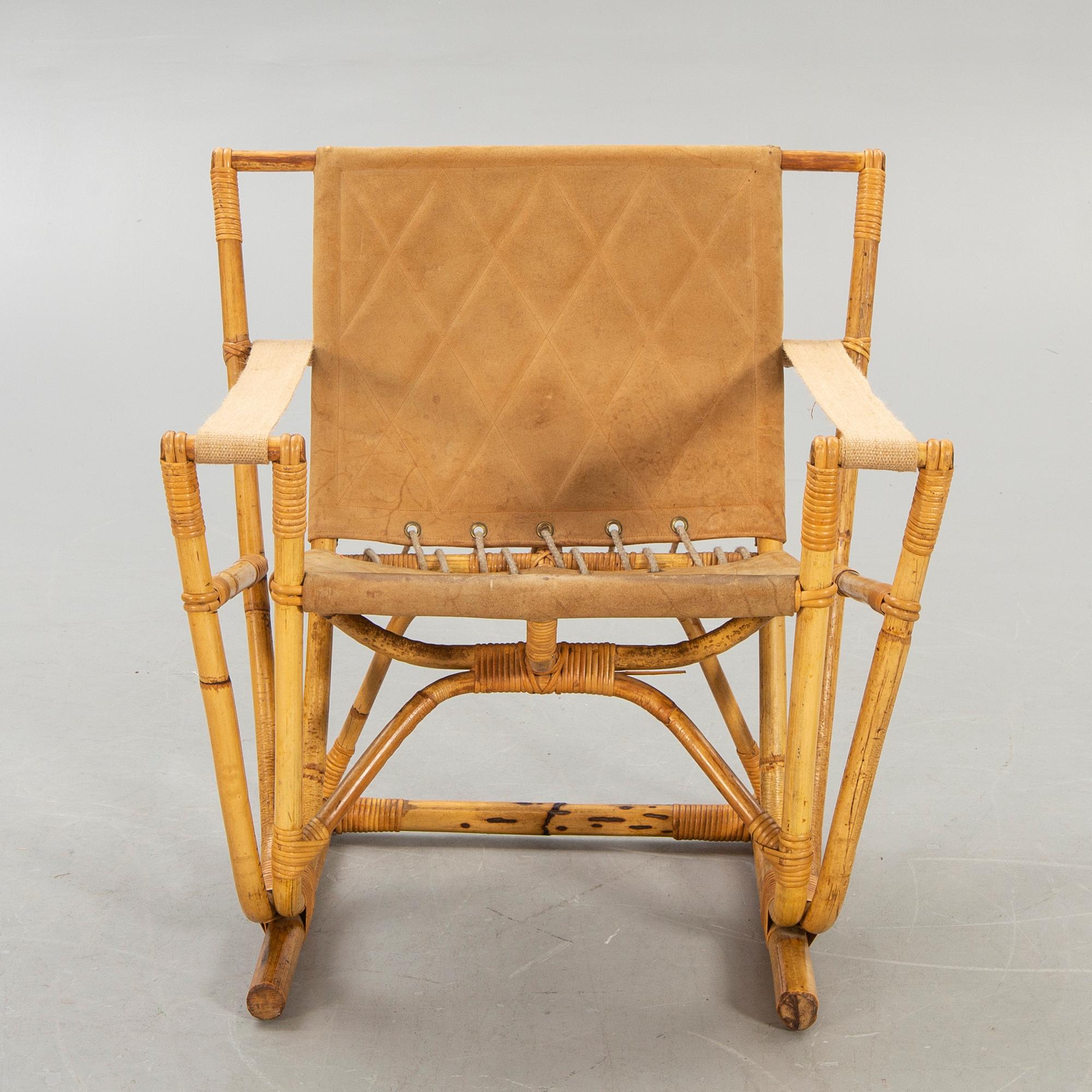 Fåtölj, bambu, mocka, 1950-tal, Safari-modell.