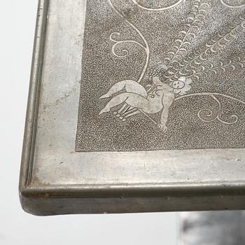 Anna Petrus, a pewter top tray table on a base by Uno Åhrén, executed in her studio, Stockholm, ca 1922-25.