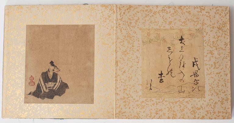 ALBUM, 12 målningar med kalligrafi. Japan, Meiji (1868-1912).