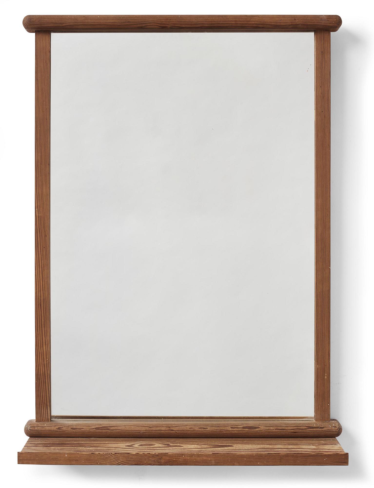 Axel Einar Hjorth, a stained pine "Sport" wall mirror with a shelf, Nordiska Kompaniet, Sweden, 1930s.