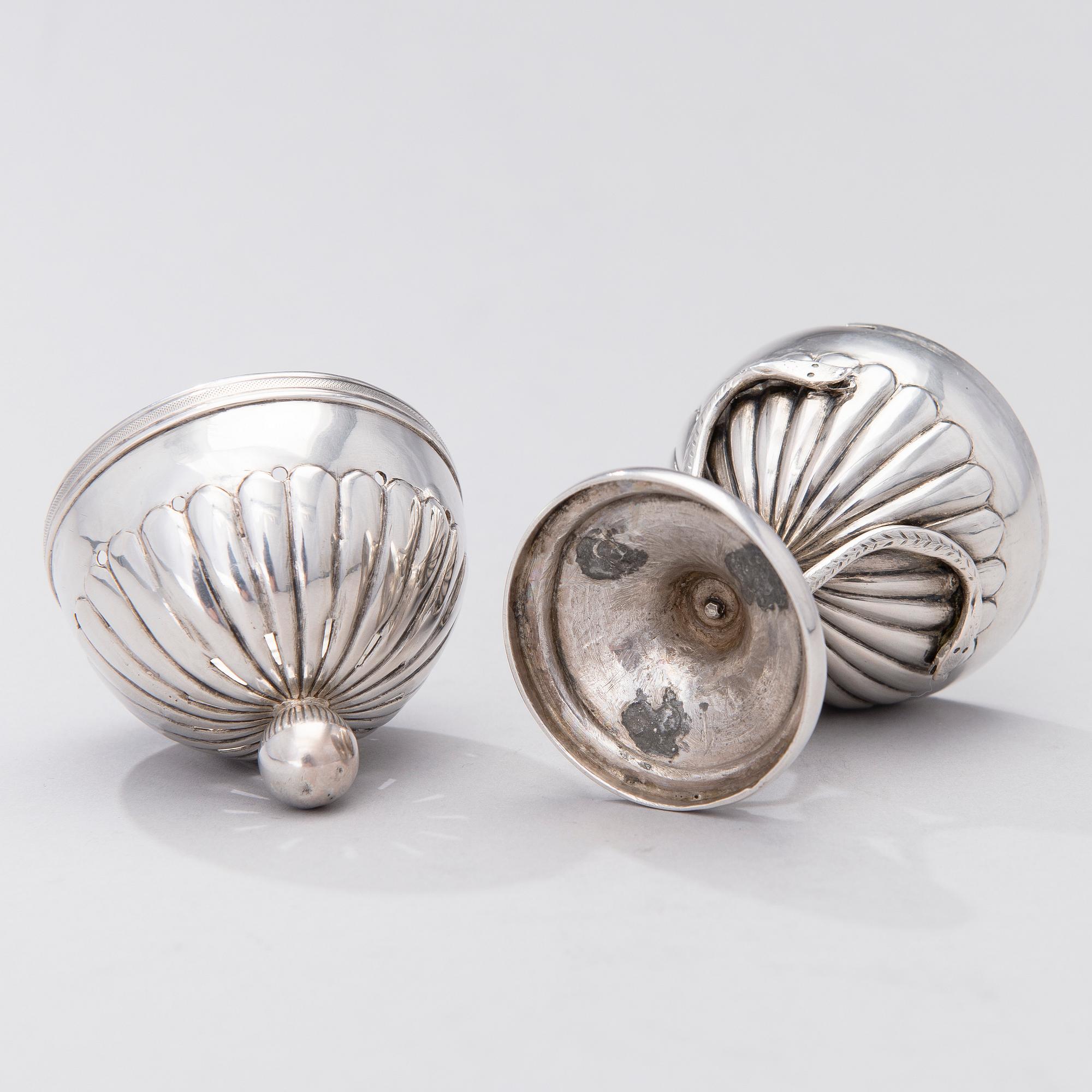 A 19th century silver salt caster, presumably from Bamberg, Germany. Weight 76 g.
