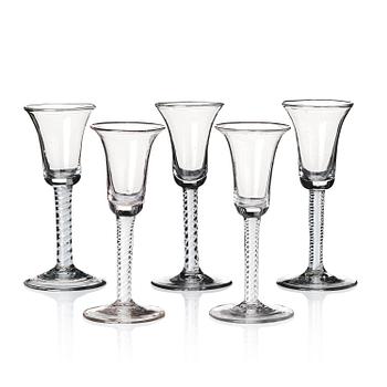 A matched set of five ale glasses, possibly English, circa 1800.