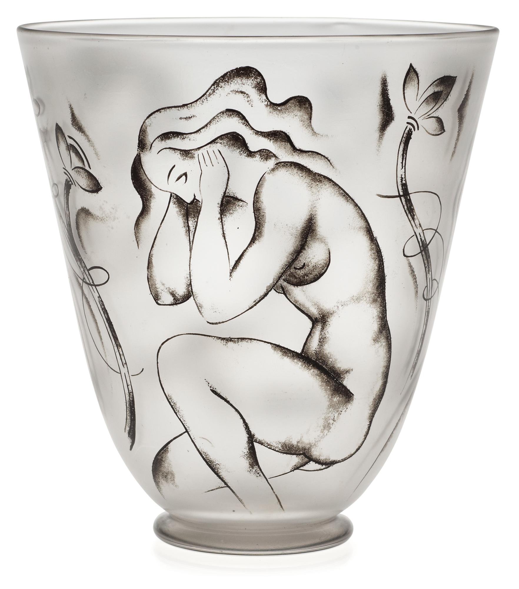 A Vicke Lindstrand painted vase, Orrefors 1930.